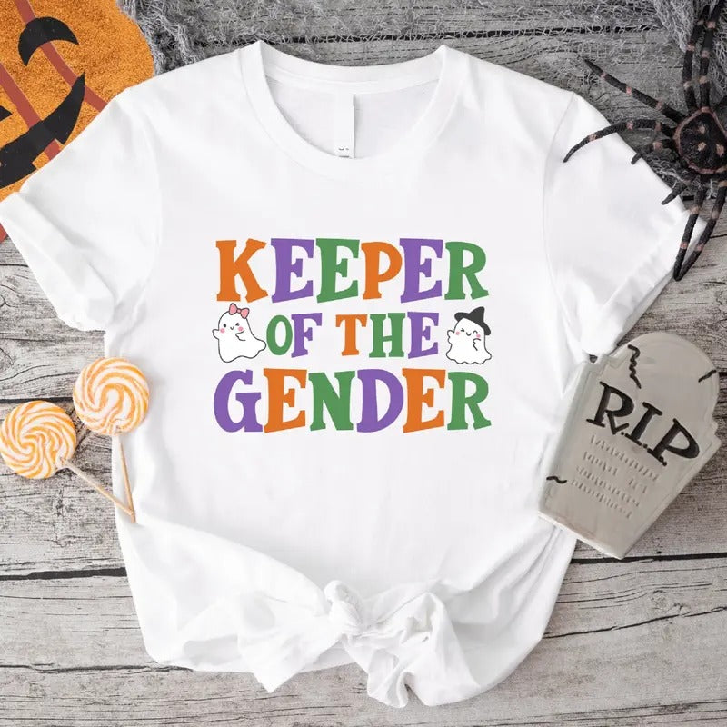 Halloween Gender Reveal Party T-Shirt, Keeper Of The Gender Shirt, Matching Baby Announcement Shirt, Maternity Gift Tee, Halloween Theme Pregnancy Announcement Tee.