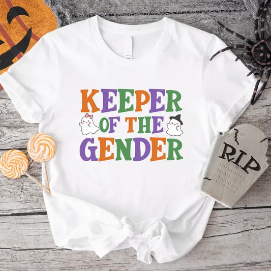 Halloween Gender Reveal Party T-Shirt, Keeper Of The Gender Shirt, Matching Baby Announcement Shirt, Maternity Gift Tee, Halloween Theme Pregnancy Announcement Tee.