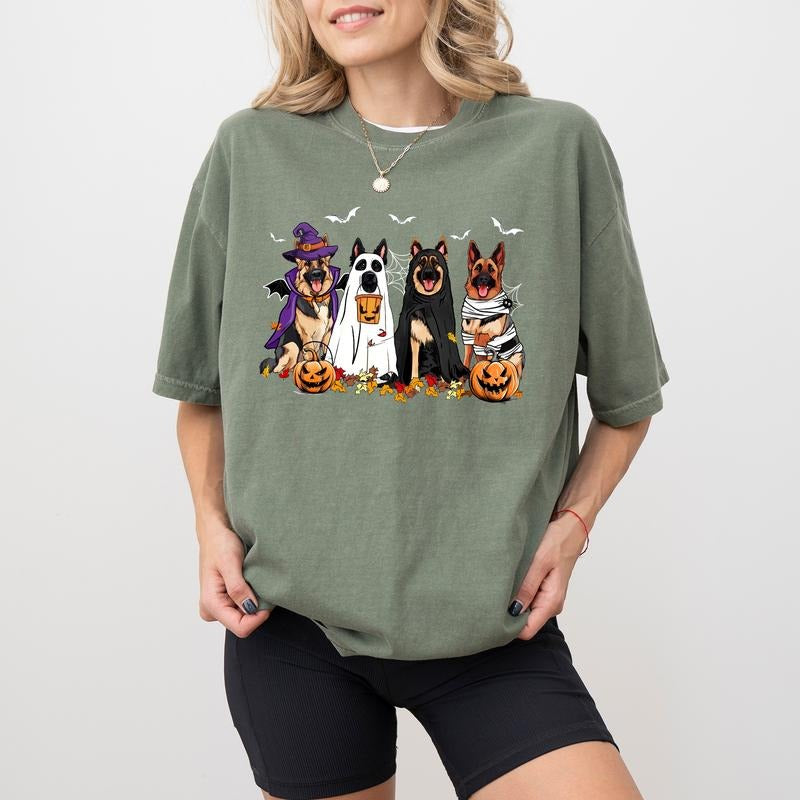 Halloween German Shepherd Ghost Dogs Shirt Comfort Colors, Boo Dogs Halloween Tee, Spooky Season Tshirt, Dog Mom Tops, Halloween Gift Ideas for Women, Casual Women's Tops, Cotton Fabric Womenswear