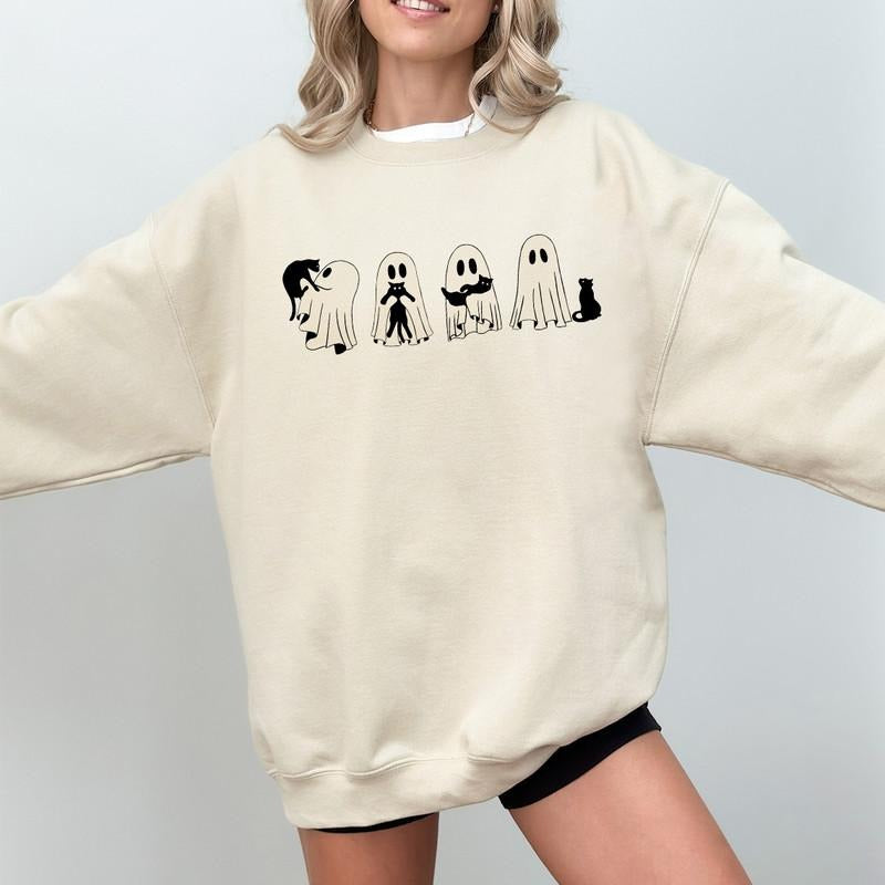 Halloween Ghost Cat Sweatshirt, Сute Ghost Cat Shirt, Halloween Cat Shirt, Black Cat Shirt, Funny Ghost Cat Shirt, Black Cat Sweatshirt