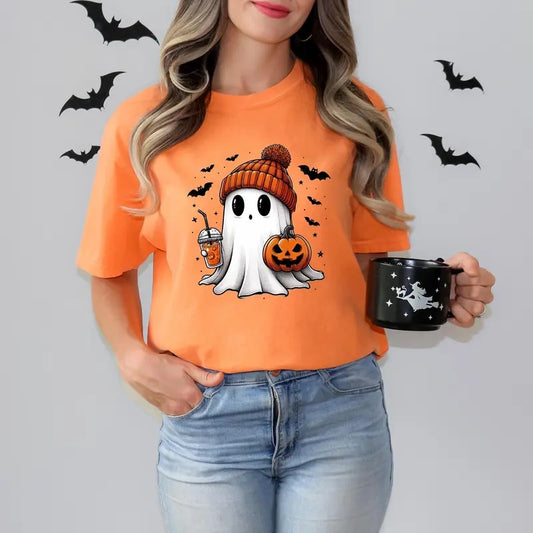 Halloween Ghost Shirt, Cute Halloween Shirt, Halloween Women's Shirt, Spooky Season Shirt, Trick or Treat Cotton Crewneck
