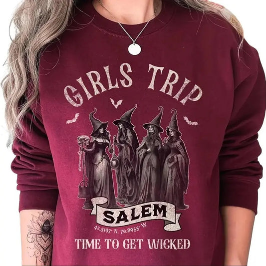 Halloween Girls Trip Salem 1692 Sweatshirt & T-shirt, Salem Time to Get Wicked Vintage Halloween 1692 Sweatshirt & T-shirt for men and women Womenswear Check