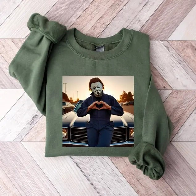 Halloween Heart Hands Horror Movie Sweatshirt - Shirt, Scary Movie T-Shirt, Meyers Halloween Graphic T-shirt, Friday The 13th Shirt, Halloween Heart Hands T-Shirt, All Size, For Women, For Men Menswear Classic