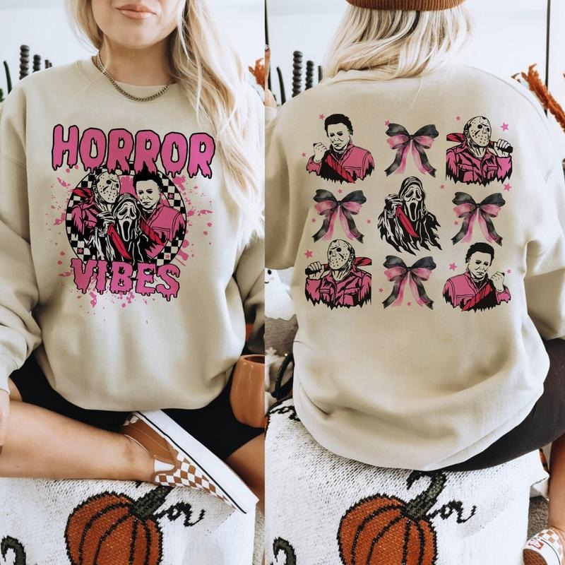 Halloween Horr0r Shirts, Horr0r Vibes Shirt, Halloween Coquette Bow Sweatshirts, H0rror Character