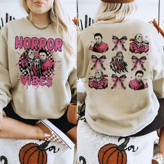 Halloween Horr0r Shirts, Horr0r Vibes Shirt, Halloween Coquette Bow Sweatshirts, H0rror Character