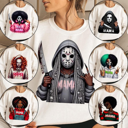 Halloween Horror Mama Coffee Bundle Sweatshirt, Spooky Mama Horror Characters Sweatshirt, Gift For Mom,Scary Movies Gift, Spooky Girls Sweater