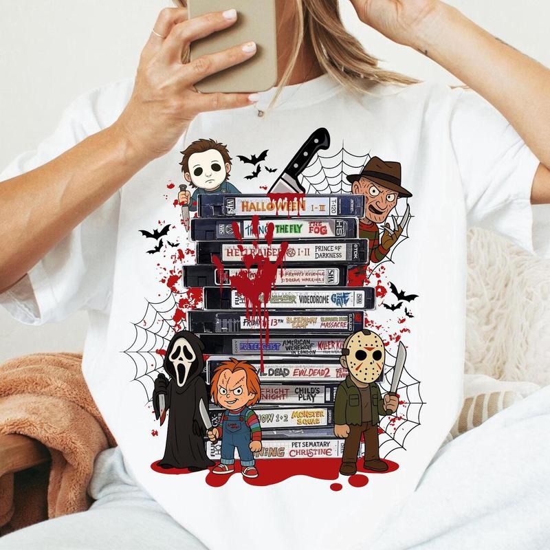 Halloween Horror Movie VHS Shirt, 90s Horror Movie Shirt, Retro Scary Movie Characters Shirt, 90s VHS Halloween Shirt, Trendy Halloween Shirt
