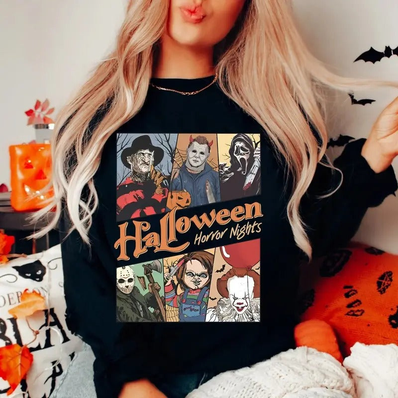 Halloween Horror Nights Shirt, Vintage Halloween Sweatshirt, Halloween Horror Movie Hoodie, Halloween Shirt | DripVista.com