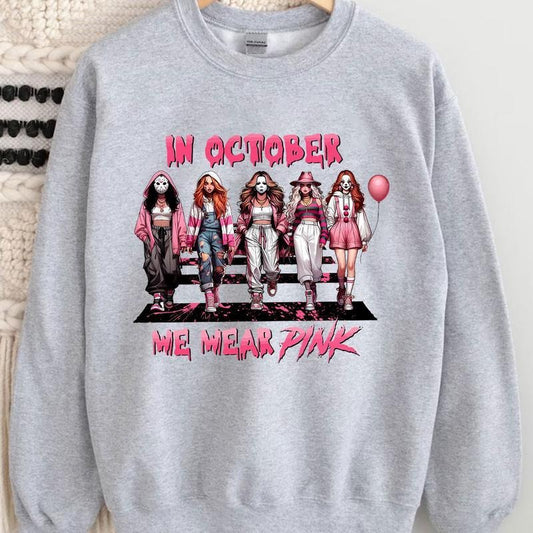 Halloween In October We Wear Pink Shirt, Halloween Horror Characters Shirt, Halloween Horror Girls Shirt, In October Shirt, Halloween Girls Horror Shirt Halloween