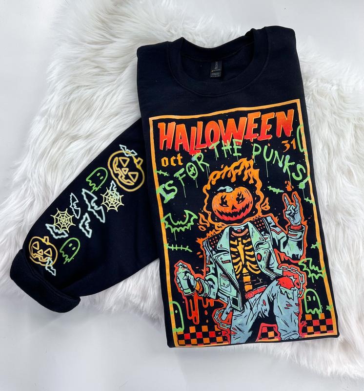 Halloween Is for Punks Graffiti Graphic Sweatshirt or Hoodie Unisex  Womenswear Crewneck Casual Tshirt Top | DripVista.com