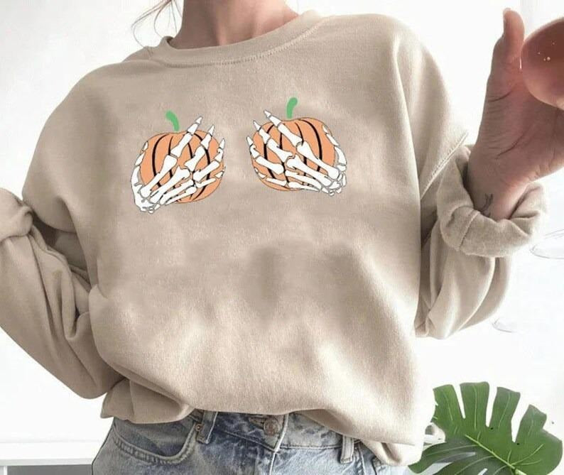 Halloween Pumpkin Skeleton Sweatshirt, Pumpkin Halloween Sweatshirt, Skeleton Halloween Shirt, Skeleton Hand Sweatshirt, Halloween Sweater