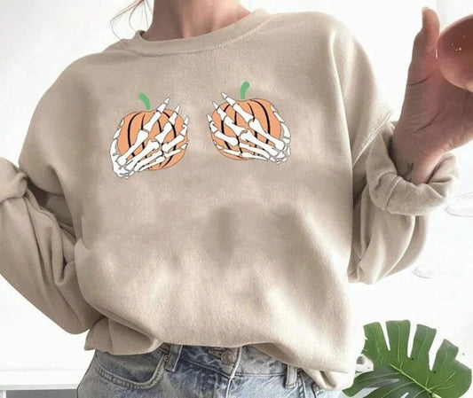 Halloween Pumpkin Skeleton Sweatshirt, Pumpkin Halloween Sweatshirt, Skeleton Halloween Shirt, Skeleton Hand Sweatshirt, Halloween Sweater
