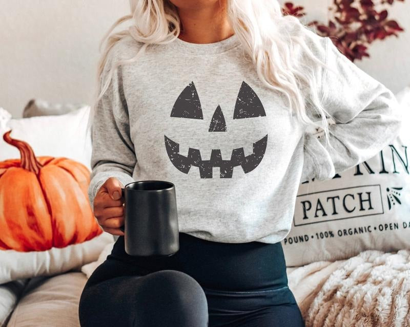 Halloween Pumpkin UNISEX Sweatshirts, Pumpkin Face Sweatshirt, Jack O' Lantern Sweatshirt, Halloween sweatshirt style 02