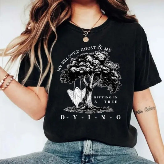 Halloween Shirt, Halloween Beloved Ghost & Me Sitting In A Tree, Pumpkin Halloween, Spooky, Fall Season, Ghost T Shirt, Unisex Short Sleeve Tee Cotton