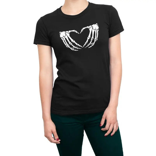Halloween Skeleton Hand Heart Women's T-Shirt Casual Comfort