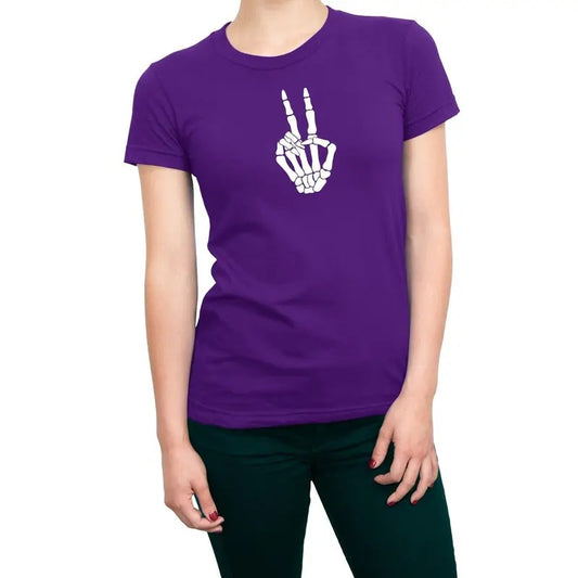 Halloween Skeleton Hand Peace Women's T-Shirt Casual Comfort