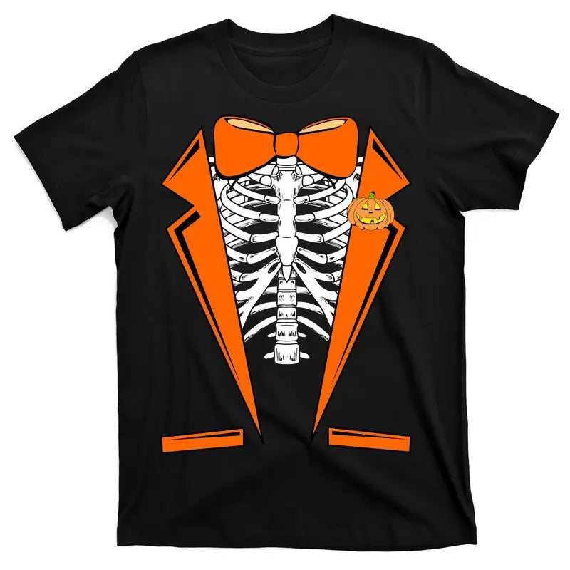 Halloween Skeleton Tuxedo Tux Funny Fun Pumpkin Costume T-Shirt Hoodie, Sweatshirt | DripVista.com