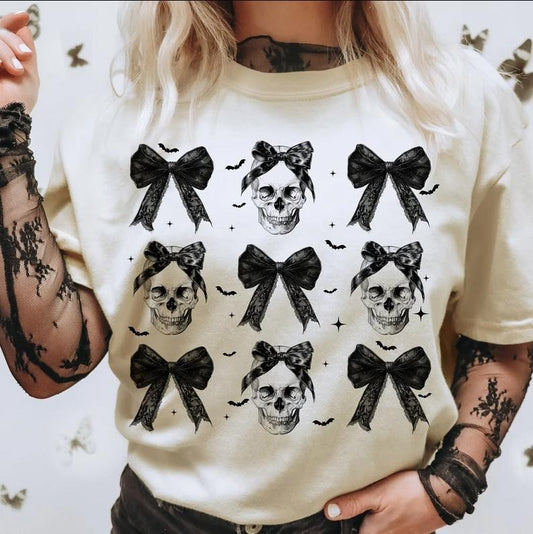 Halloween Skull Shirt, Coquette Bow Halloween T-Shirt, Halloween Shirt