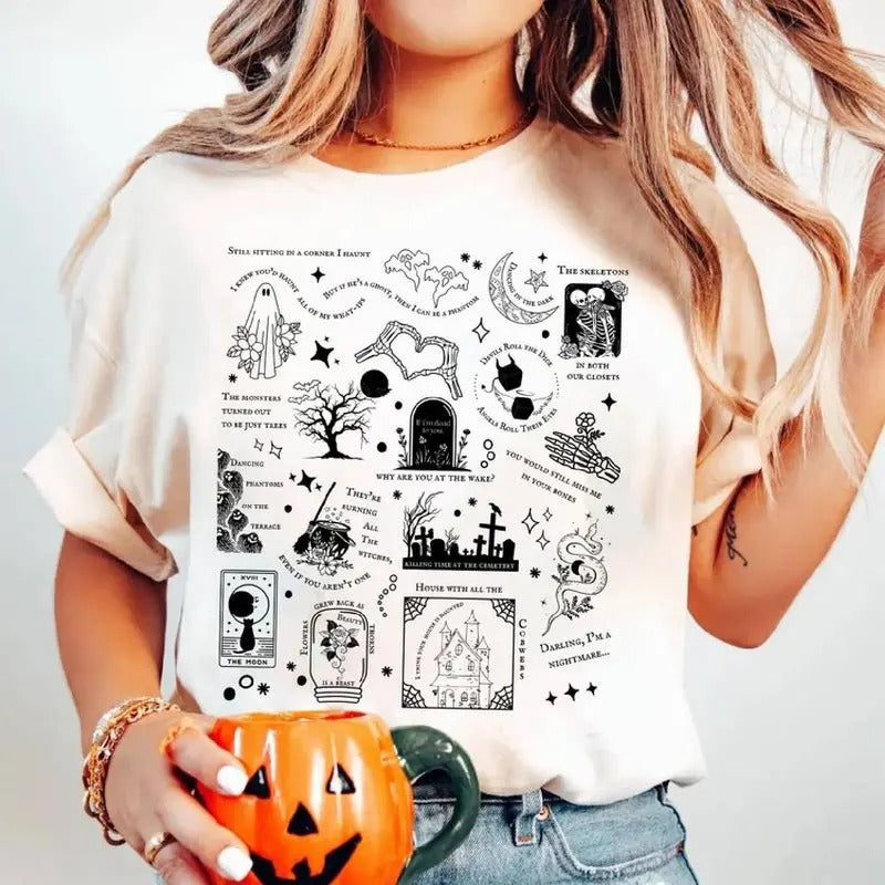Halloween Songs Shirt, Spooky Shirt, Lyrics Shirt, aunted Shirt, Halloween Ghost Cat Pumpkin Shirt