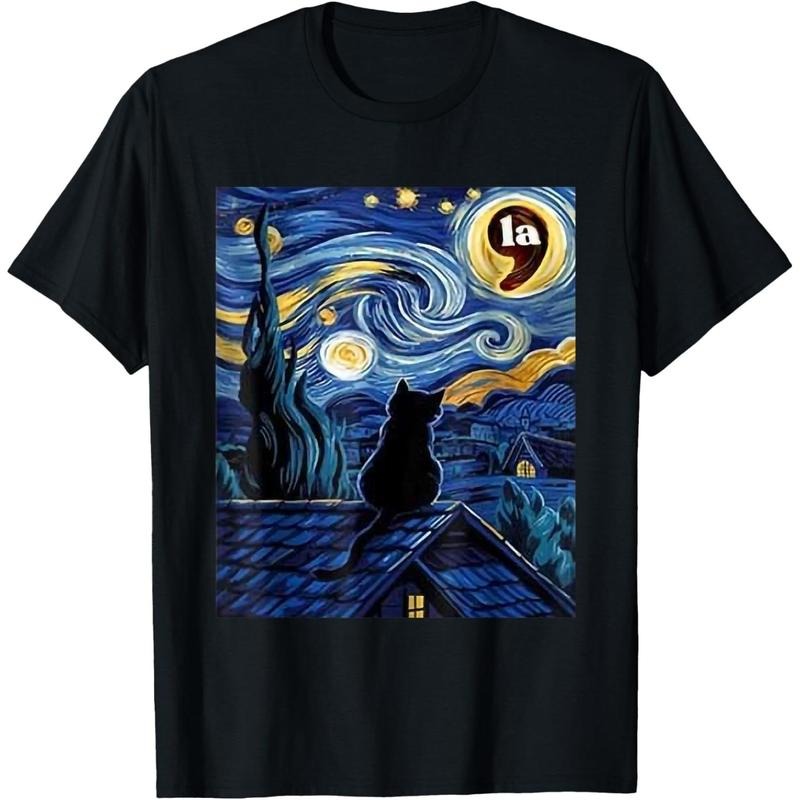 Halloween Starry Night Black Cat Comma La Kamala Harris T-Shirt made in usa Hoodie, Sweatshirt | DripVista.com