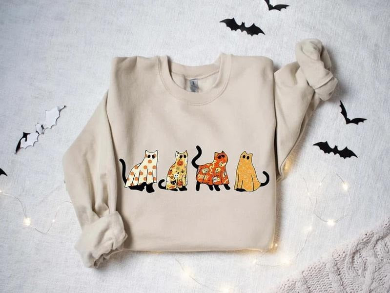 Halloween Sweatshirt, Cat shirt, Ghost Shirt, Halloween shirt, Halloween Cat Shirt, Cat Lover Shirt, Black Cat Shirt,...
