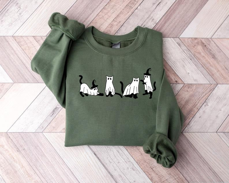 Halloween Sweatshirt,Cat Sweatshirt,Ghost Shirt,Black Cat Shirt,2023 Spooky Seas,Cool Halloween Cat Shirt,Cat Lover...