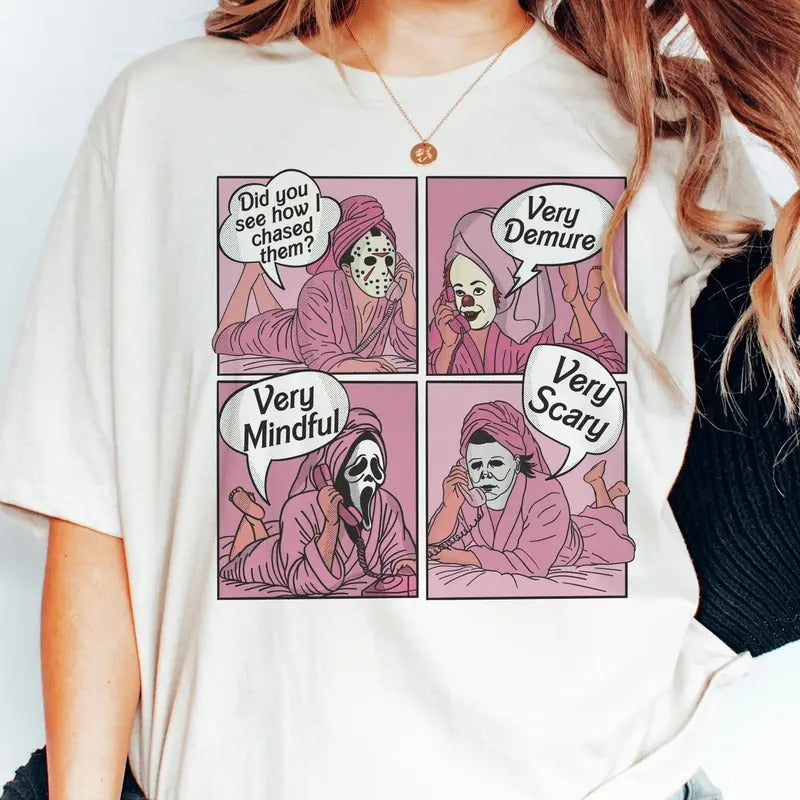 Halloween Tee Halloween Horror Cartoon Tshirt Horror Movie T-Shirt Horror Very Demure Halloween Tee Very Spooky Very...