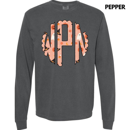 Halloween Things Monogram Long Sleeve Comfort Colors T-Shirt 'NLB'