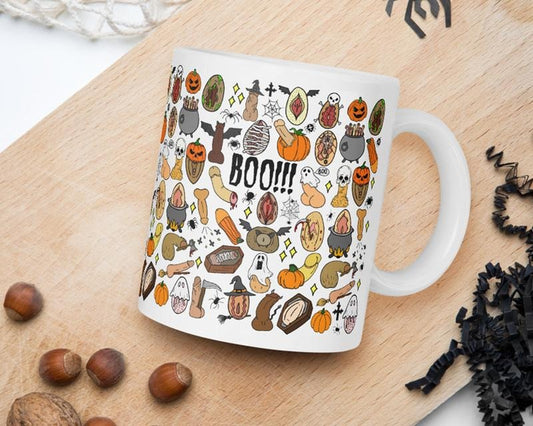 Halloween Vulva & Penis Mug, Spooky And Cheeky Duo For Double The Fun, 11Oz Or 15Oz, Graphic Tees, Funny Coffee Mug Gift