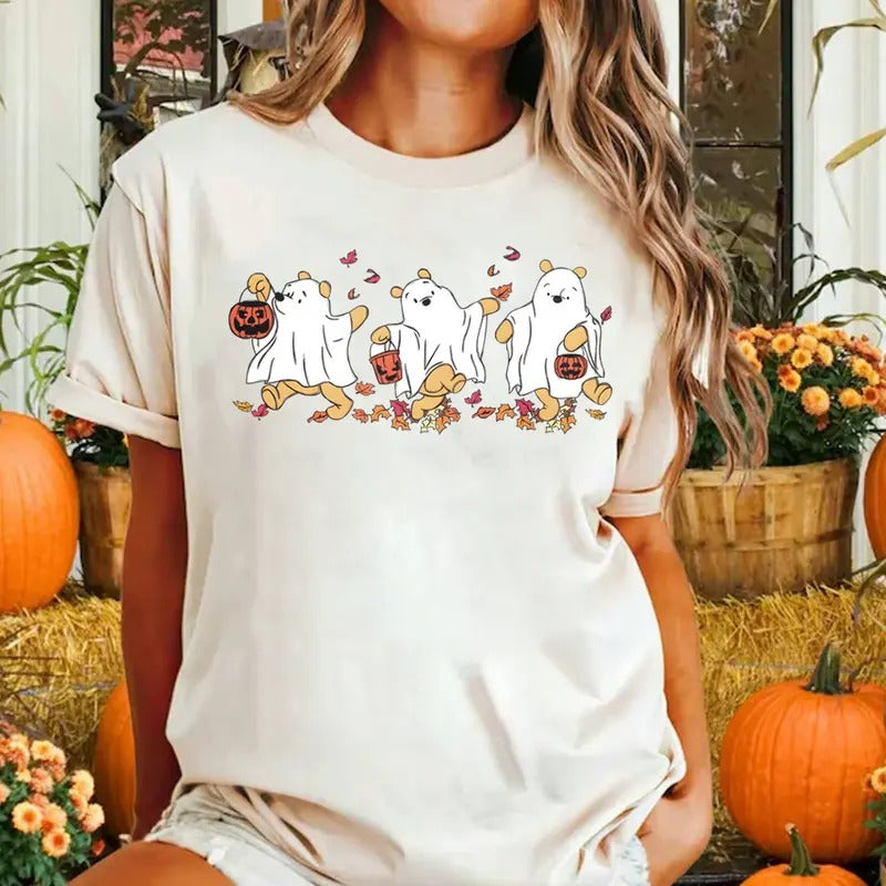 Halloween Winnie The P00h Ghost Shirt, Sp00ky Season Shirt, Halloween Women's Shirt, Cute Fall Autumn Leaf TShirt Unisex