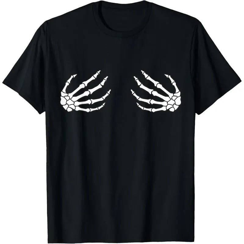 Halloween Women's Boob Skeleton Hand T-Shirt made in usa Hoodie, Sweatshirt | DripVista.com