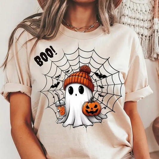 Halloween ghost cute shirt, boo spooky season, beanie, short sleeve unisex t shirt, boo Shirt, spooky ghost, bubble tea Shirt, cute boo tee, shirt trend 2025