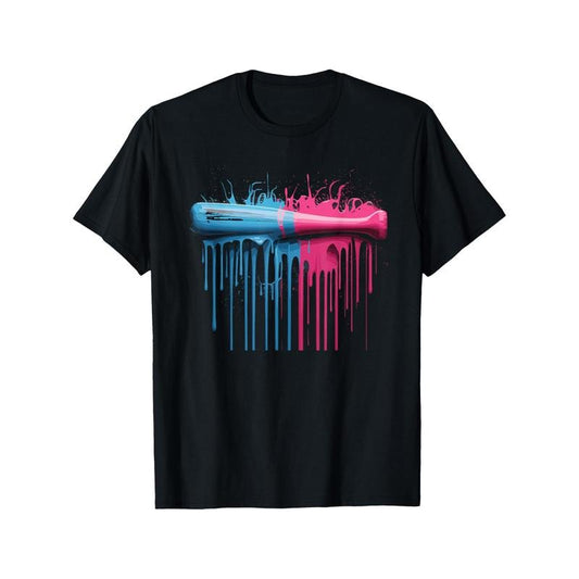 Halloween, Christmas Sprinkler Drip Baseball Player Baseball Bat T-Shirt, Black Casual Short Sleeve Men's Sports T-Shirt made in usa
