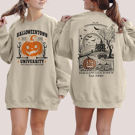 Halloweentown Back and Front Sweatshirt, Halloweentown Est 1998, Vintage Halloween Crewneck, Halloween Pumpkin Horror Hoodie