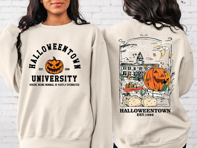 Halloweentown Est 1998 Back and Front Sweatshirt, Retro Halloween Town Crewneck Sweater Halloweentown University Halloween Fall Sweatshirt