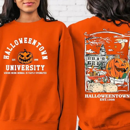 Halloweentown Est 1998 Back and Front Sweatshirt, Retro Halloween Town Crewneck Sweater Halloweentown University Halloween Fall Sweatshirt