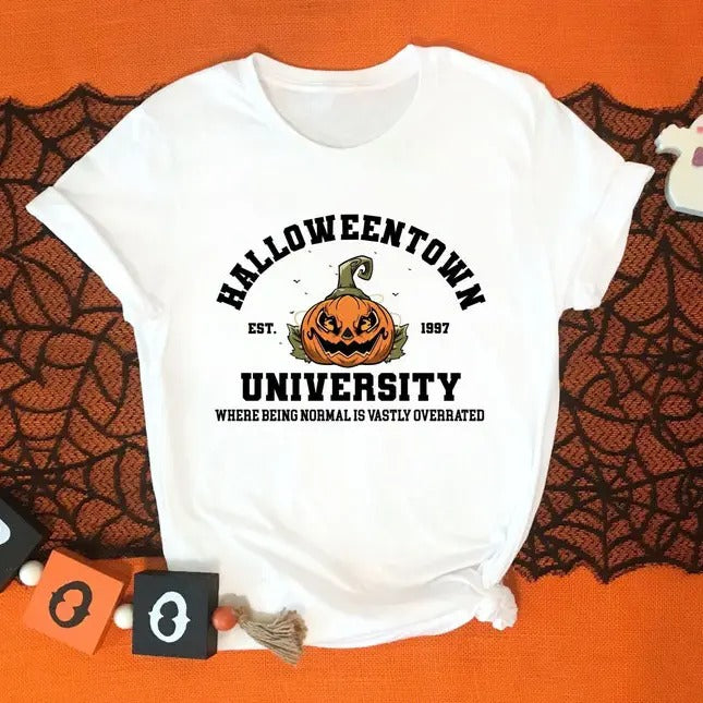 Halloweentown University Shirt, Funny Halloween T-shirt, Halloween Costume, Spooky Season Sweatshirt, Fall Shirt Collar Cotton