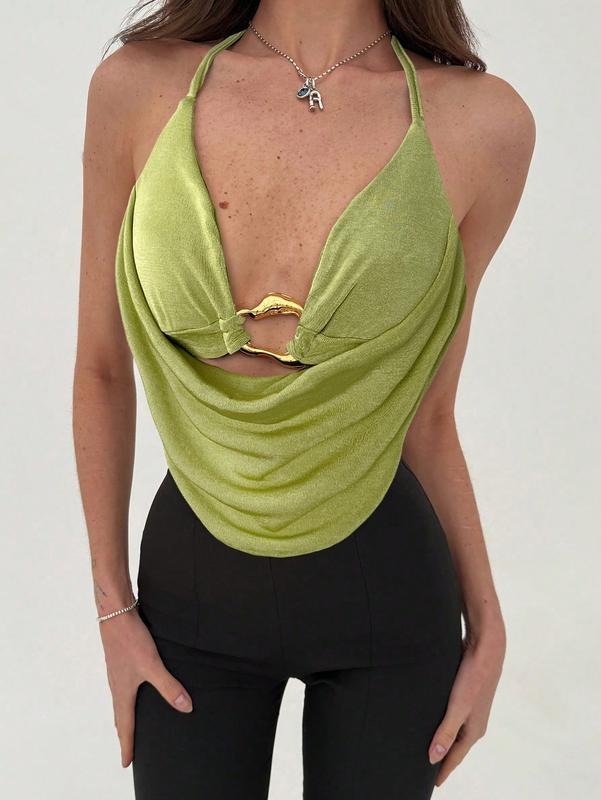 Halter Top Open Back Going Out Tops Cowl Neck Festival Rave Top T-Shirts, Hoodie, Sweatshirt | DripVista.com