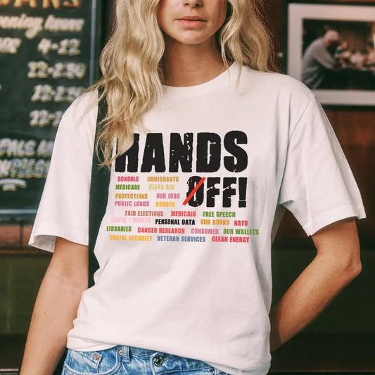 Hands Off Protest T-Shirt, Political Hands Off Protest Sweatshirt and Hoodie, Hands Off Medicaid Medicare Social Security Graphic Streetwear T-shirt