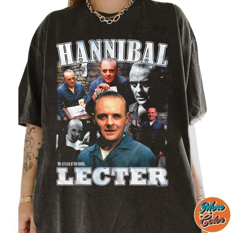 Hannibal Lecter Collage Silence Of The Lambs Vintage Tee Shirts, Cotton Unisex T-shirt, Crew Neck, Size S- 3XL, Menswear Top, Womenswear Top Underwear Streetwear