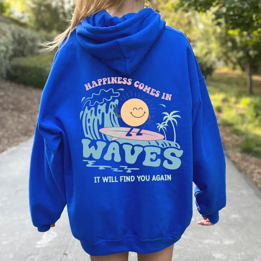Happiness Comes In Waves Back Hoodie Trendy Sweatshirts For Women Vsco Hoodie Aesthetic Sweatshirt Summer Vibes Hoodietumblr Sweatshirt