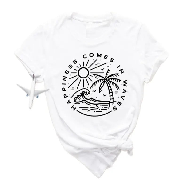 Happiness Comes In Waves Shirt, Summer Vacation Tee, Summer Trip Shirt, Surf Lover Shirt, Wave Lover Shirt, Beach Vibes...