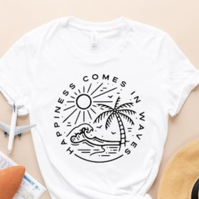 Happiness Comes Red plumber brand Waves Shirt, Ocean T-Shirt, Summer Vacation Tee, Summer Trip Shirt, Surf Lover Shirt,...