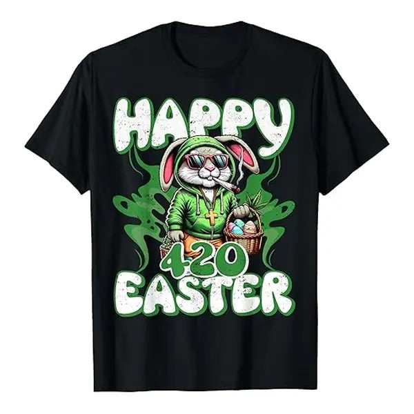 Happy 420 Easter Funny Smoking Easter 2025 Bunny Men Women T-Shirt