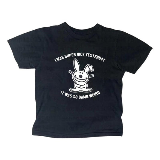 Happy Bunny I Was Super Nice Yesterday Baby Tee for Girls - Gothic Emo Style Women's Top Y2K Streetwear - Womenswear, Summer