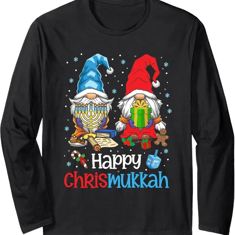 Happy Christmukkah Ugly Sweater Hanukkah Christmas Gnome Long Sleeve T-Shirt