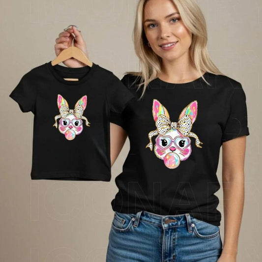 Happy Easter Bunny Coquette Bow Brushstroke Easter Girl Kids Women T-Shirt