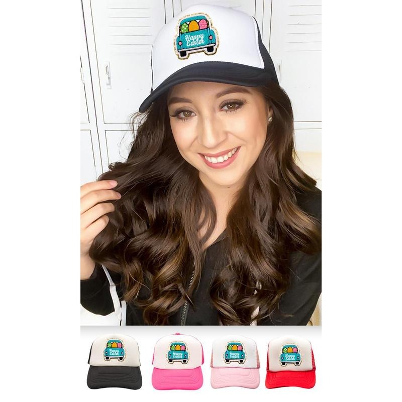 Happy Easter Truck Ideal Chenille Trucker Hat T-Shirts, Hoodie, Sweatshirt | DripVista.com