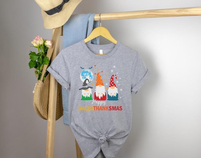 Happy Hallothanksmas Gnomes Halloween & Merry Christmas Shirt, Halloween Gnomes Shirt, Funny Gnome Shirt, Happy...