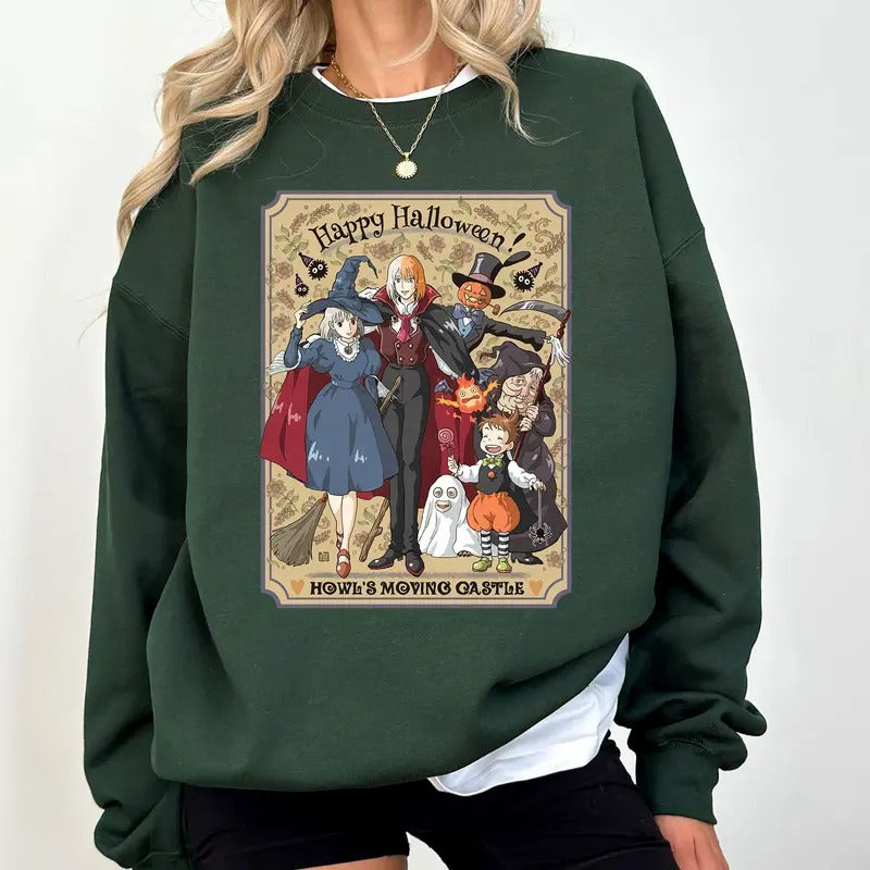 Happy Halloween HMC Studio Ghibli Characters Anime Lovers Shirt Crewneck Hoodie, Manga Shirt Sweatshirt | DripVista.com